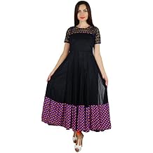 Bimba Womens Black Net Anarkali Kurta Designer Kurti Long Party Dress Indian Clothing