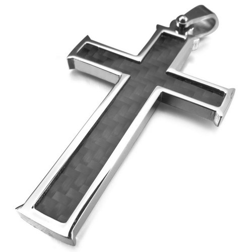 INBLUE Mens Stainless Steel Pendant Necklace Cross -with 23 Inch Chain