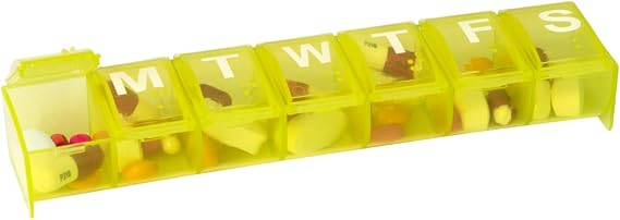 Acu-Life Weekly (7-Day) Pill Organizer, Large Medicine Case, Color May Vary | Daily Vitamin & Supplement Planner Box, Pop Up Snap Shut Lids, Travel-Friendly, Pocket Pharmacy, Made in the USA, BPA-Free