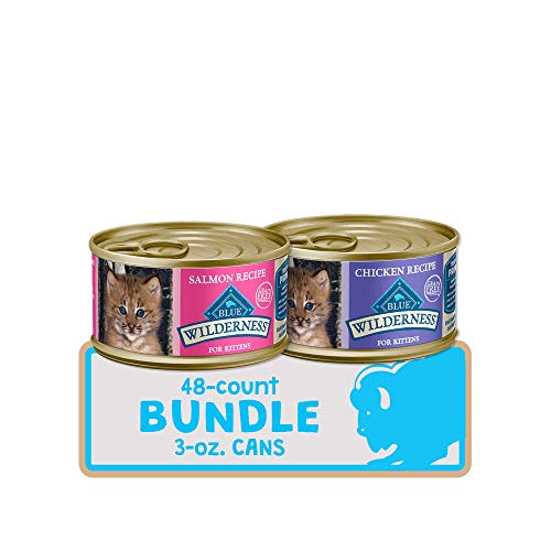 Blue Buffalo Wilderness High Protein Grain Free, Natural Kitten Pate Wet Cat Food, Chicken & Salmon 3-oz cans 48 Count - 24 of Each Flavor