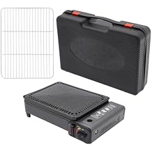 Portable Butane Grill Stove Korean BBQ, Yakiniku & Yakitori Grill for Outdoor Cooking, Camping, Tailgating Includes Grilling Net, Roasting Needles, Oil Pan, and Accessories