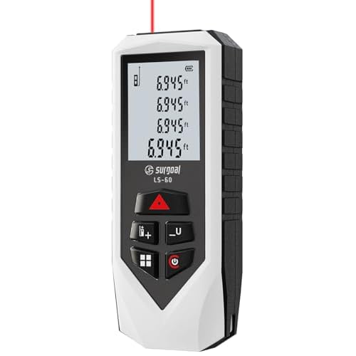 Laser Distance Meter 196ft Digital Laser Measuring Tool with LCD Backlit Display, Pythagorean Mode, Area & Volume Calculation, 2mm Accuracy, Class II, Electronic Tape Measure for DIY and Construction