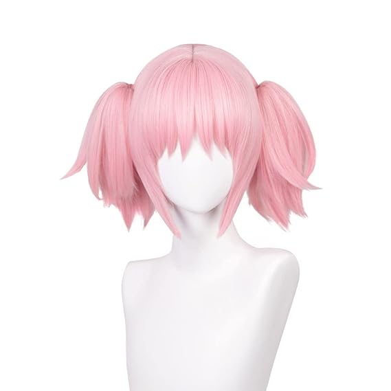 Kaname Madoka Wig Pink Double Ponytail Synthetic Straight Hair 30cm Lifelike Party Natural Cosplay Wigs with Bangs (Kaname Madoka-PNK)