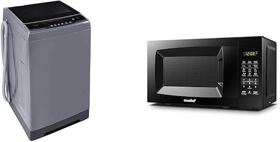 COMFEE 1.6 Cu.ft Portable Washing Machine, 11lbs Capacity Fully Automatic Compact Washer & EM720CPL-PMB Countertop Microwave Oven with Sound On/Off