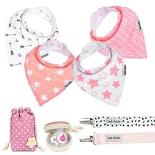 Dodo Babies Bandana Drool Bib Set - Soft Cotton & Polyester Fleece Lining for Baby Drool Bib - Adjustable Snaps & Pacifier Clips - Gift-Ready for Baby Shower - 8 Pieces, Pink/White/Grey, 3-24 Months