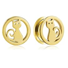 2PCS Cat Ear Gauges Plugs Tunnels, Hypoallergenic 316 Stainless Steel Plugs Tunels Gauuges for Stretched Ears 8mm-25mm (0G-1") Body Piercing Jewelry for Women Men