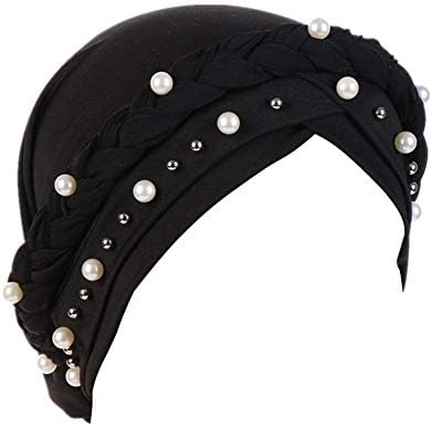 Women Hijab Beading Pearl Braid Turban Hat Head Scarf Cancer Chemo Beanies Bandana Headwrap Cap