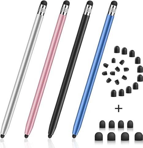 Digiroot 4-Pack Stylus for Touch Screens + 28 Pieces Rubber Replacement Tips