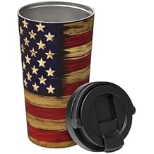 17 OZ Travel Mug America Flag Vintage Wood Stainless Steel Insulated Bottle with Lid for Trip Camping (500ml), Keep Hot and Cold