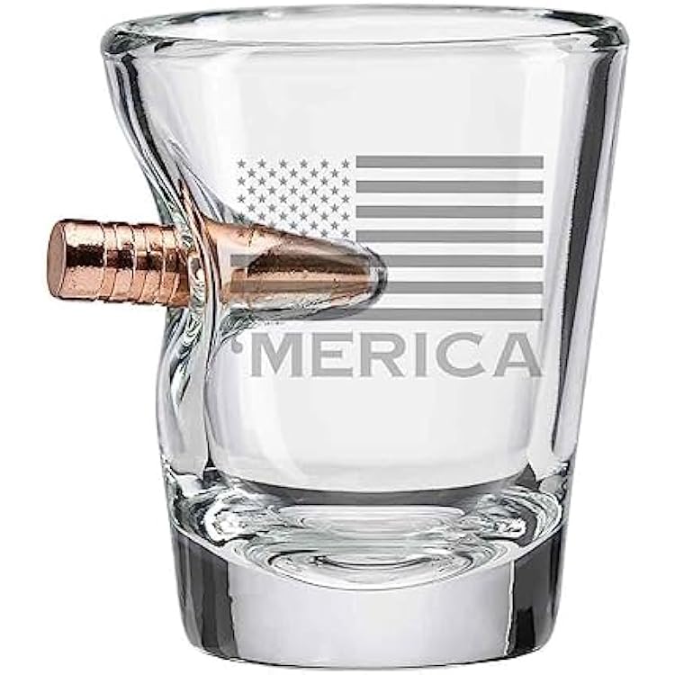 BenShot Merica Shot Glass with Real .308 Bullet - 2oz | Made in the USA [Set of 4]