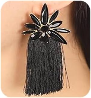 Bohemian Long Fringe Dangle Earrings Vintage Rhinestone Drop Earrings Tassel Rhinestone Dangle Drop Earrings Bohemian Fringe Earrings for Women