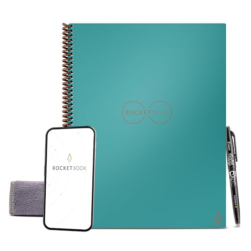 Rocketbook Core Reusable Spiral Notebook, Letter Size 8.5x11, Teal - Dotted Pages, App-Connected, Erasable, Durable Cover, Ideal for School, Work, and Creative Projects