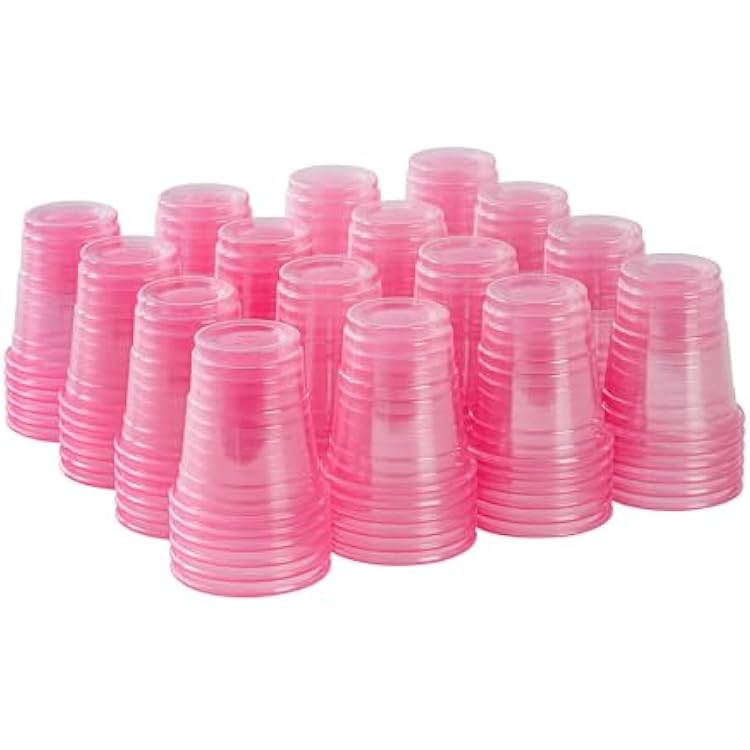 100ct 2oz Mini Clear Shot Glasses, Disposable Small Plastic Cups for Parties, Weddings, Events | Bulk Pack, Pink