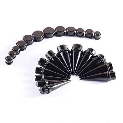 Memsion Ear Stretching Kit Gauges 24 Pieces Big Gauges 00G-20mm Ear Gauges Expander Set Acrylic Ear Tapers and Plugs Body Earring Piercing Kits Black Color