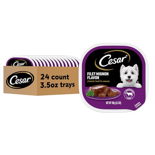 Cesar Classic Loaf in Sauce Adult Wet Dog Food Filet Mignon Flavor, Wet Food for Dogs, 3.5 oz Easy Peel Trays, 24 Count