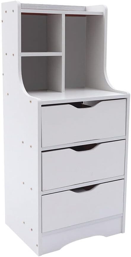 Nightstand, Bedside Tables Storage Cabinet Organizer with 3 Drawers,Small Nightstand Multifunctional Bedside Cabinet White Bedroom Office Storage Side Table