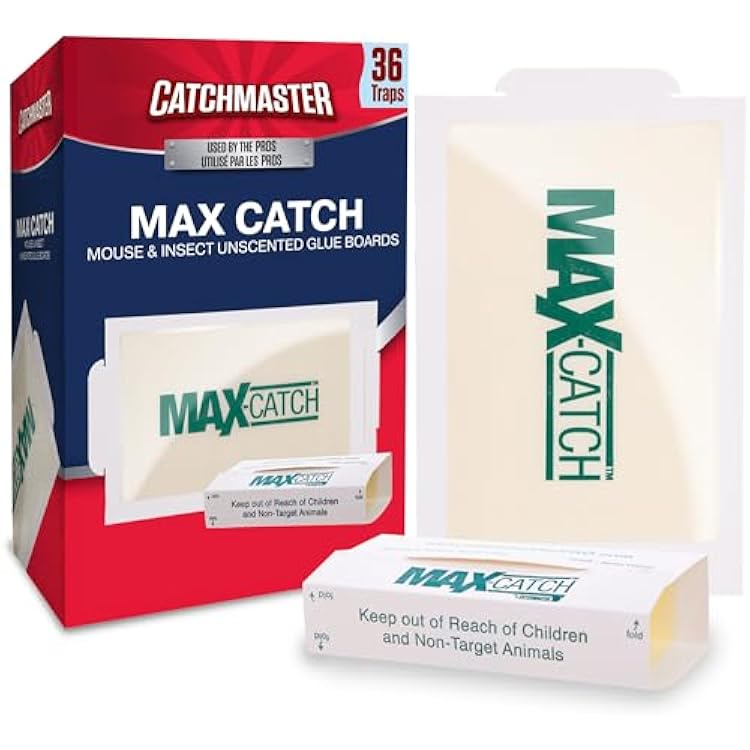 Catchmaster Max-Catch Mouse & Insect Glue Trap 36PK, Mouse Traps Indoor for Home, Sticky Pest Control Adhesive Tray for Catching Bugs, Bulk Unscented Glue Boards