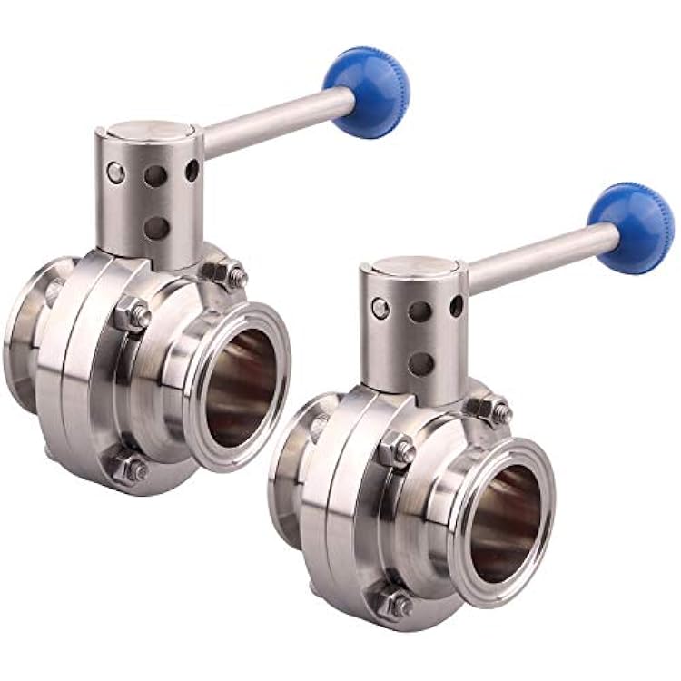DERNORD 2 Pack 1.5 Inch Tri Clamp Sanitary Butterfly Valve with Pull Handle Stainless Steel 304 Tri Clamp Clover 1.5 Tube OD