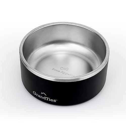 GrandTies Stainless Steel Dog Bowl | Engraved Reusable BPA-Free Insulated Cat & Dog Bowls | Large Heavy Duty Non Skid Spill Proof Bowl | Outdoor Dog Water Bowl 64oz, Midnight Black