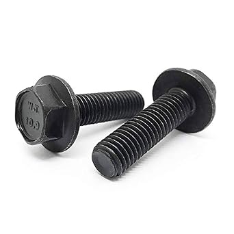 (6 Pieces) M10-1.25x25 Class 10.9 Fine Thread Hex Flange Bolts Screws UNF Fine Full Threads Phos & Oil