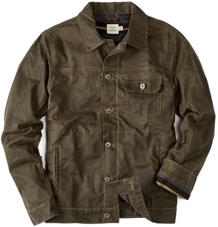 Huckberry Flint and Tinder Mens Flannel-Lined Waxed Trucker Jacket, Water & Weather Resistant Mens Jacket