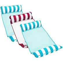 Aqua Monterey Hammock Pool Float - Three Pack - Two Light Blue & One Burgundy/White Stripe, 3-Pack