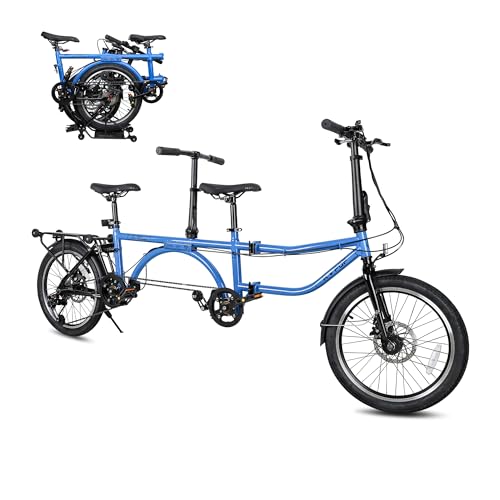 Super Folding Tandem Bike, Adult Beach Cruiser Dual Drive Double Bike, 20-inch Wheels, 7 Speed, Dual Disc Brakes, 3 Seats Bicycle for Family Couples Women Men Senior, Multi Colors