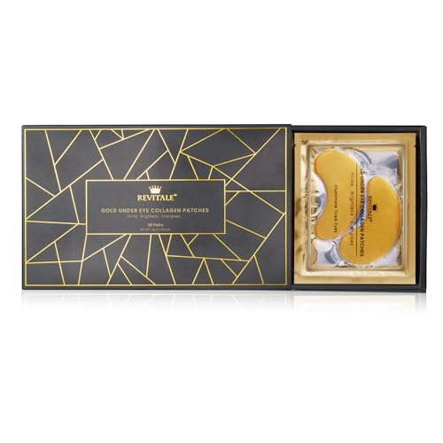 REVITALE 24k Gold Under Eye Collagen Patches, Reduce Puffy Eyes & Dark Circles, Illuminate Tired Eye Masks - Firms, Brightens, Energises Packets - 30 Pair
