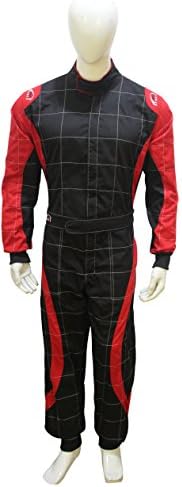 PM Sports Adult Go Kart Karting Suit Race Rally suits Poly cotton One Piece Karting Suit Black &amp; Red, L