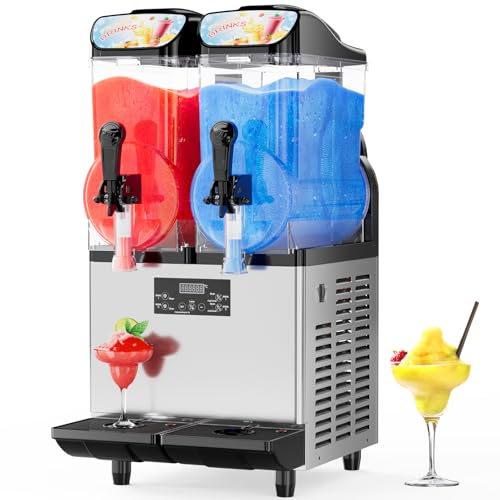 8Gal30L Commercial Slushy Machine,Independently Control 2 Tanks Temp,5-45 Minutes to Make Margarita & Slushie & Cold Drink,Built-in LED Light,110V Professional Frozen Drink Maker with Self-cleaning