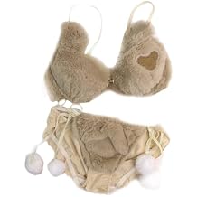 Womens 2pcs Bra Panty Set Bear Plush Bow Underwear Lingerie