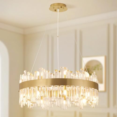 Chandelier Modern Crystal Chandelier 24 Inch 18-Light Gold Chandelier for Living Room Round Brass Chandelier Big Gold Chandelier Light Melighting Crystal Chandeliers Bronze Chandelier
