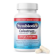 Symbiotics Colostrum Vegetable Capsules, 60 Count Immune & Gut Support with Lactoferrin and Naturally Occurring IgG Gluten Free, RBST-Free - 60