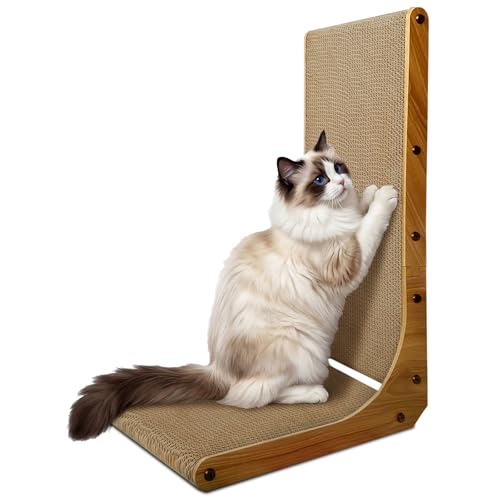 AGYM Cat Scratcher, 23 inch L Shape Cat Scratching Pad for Indoor Cats, Durable Sustainable Cardboard Scratcher, Recyclable Vertical Cat Scratch Pad to Protect Furniture, Small