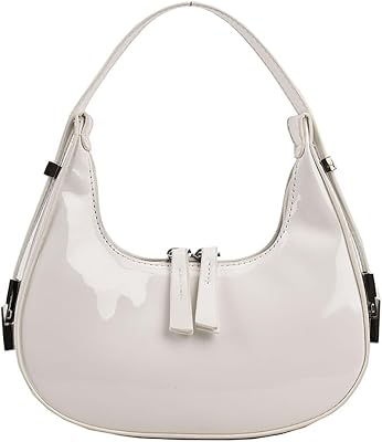 Womens Vintage Crescent Shoulder Bags,Cute Retro Y2K Style 90s Hobo Handbag Fashion Clutch Purse with Zipper Closure White