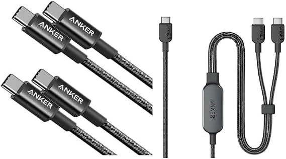 Anker USB C Cable, New Nylon Type C 60W(3A) Charger (3.3ft, 2Pack) and 2-in-1 140W Max (4ft)