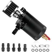 Oil Catch Can Kit, 2-Port Oil Separator Reservoir Tank with Breather Filter Drain Valve, Universal 150ml Billet Aluminum Baffled Catch Can with 5 Adapters, Car Accessories