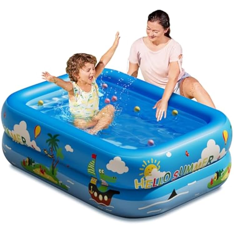 Inflatable Pool for Kids, Small Blow up Swimming Pool 10 L x8 W x 3 H, Unique Pool for Kids, Thicken Foldable Pools for Whole Family Party Backyard Garden Outdoor Light Blue
