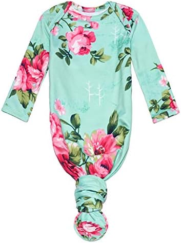 Posh Peanut Newborn Knotted Baby Gowns 0-3 Months - Easy-Tie Hospital Outfit Viscose from Bamboo Sleepers for Baby Boy & Girl, Aqua Floral