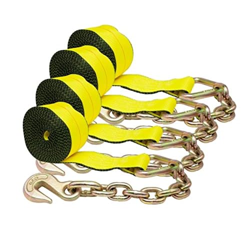 Mytee Products 4 Pack 4 x 40 Heavy Duty Winch Straps with Chain Anchor WLL# 5400 LBS - Flatbed Tie Down Truck Straps - 4 Inch Cargo Control for Flatbed Truck Utility Trailer