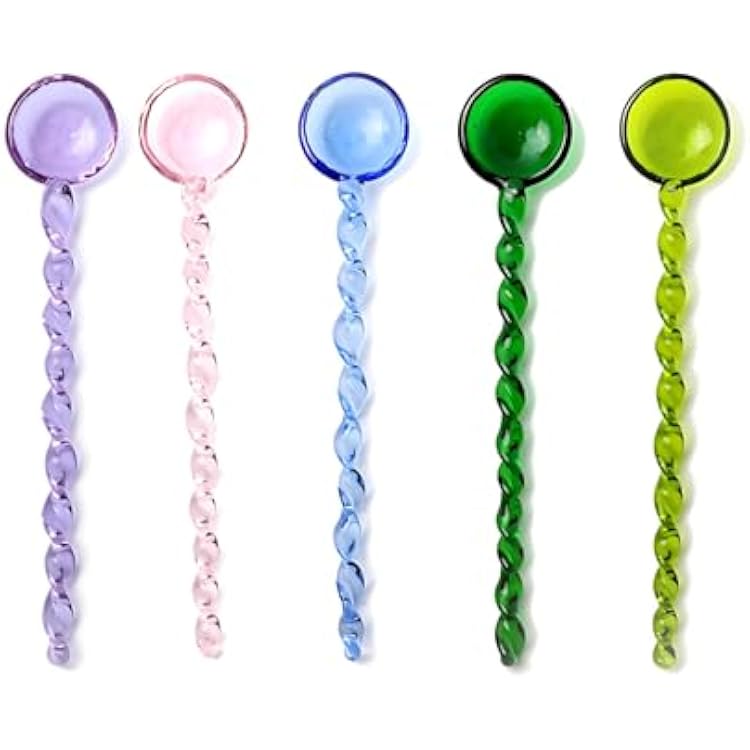 5 Pieces Glass Stirring Spoons Clear Crystal Coffee Cocktail Mixing Spoons with Spiral Handle Salt Sugar Ice Cream Yogurt Jam Dessert Scoop Swizzle Stick for Bar Cafe Party 5 Color