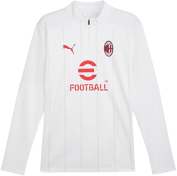 PUMA Mens Ac Milan Pre-Match Quarter Zip Casual Tops Casual - White