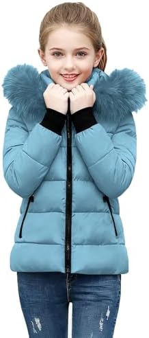RKSTN Girls Puffer Jacket with Faux Fur Hood Warm Winter Coats for Kids Boys Teen Girl Zip Up Hooded Down Jackets