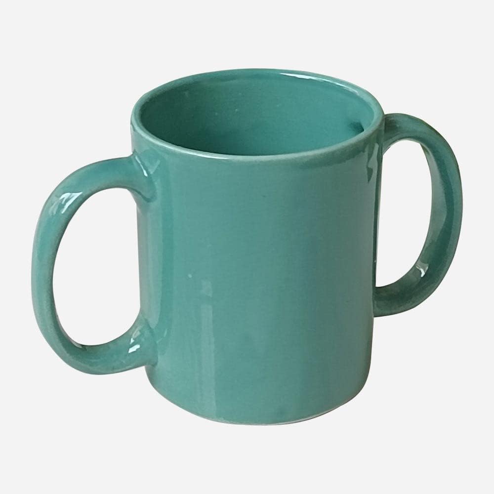 Ceramic Dual Handle Mug for Secure Hold | BPA-FREE Double Handled Ceramic Mugs to Aid Tremors | 11.83 US Fl. Oz. 350 Ml - Terquoise Color