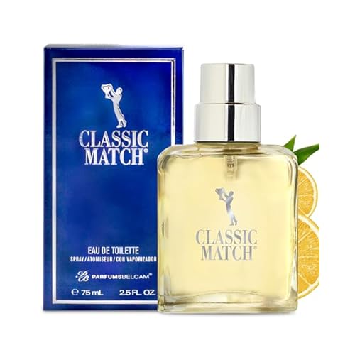 PB ParfumsBelcam Blue Classic Match Eau de Toilette Spray for Men Modern Citrus Fougere Fragrance, Notes of Melon, Moss and Patchouli, Cologne Alternative, Signature Fragrance 2.54 Fl Oz