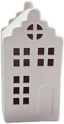 Ceramic House,Ight Through Windows, Hollowed-Out Tea Light House for Christmas Village Houses,Spice Village Houses Set with Led Light for Table Decoration Home and Office Ornaments（Style 1）