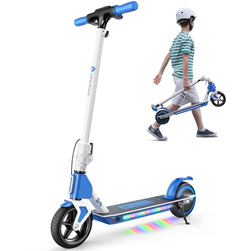 isinwheel Electric Scooter for Kids Ages 6-14, 200W150W Foldable Kids Electric Scooter with 3 Speeds 5812 Mph, Bluetooth,LED Display, Colorful Lights, Gift for Kid