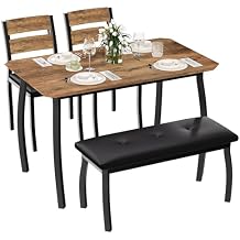 Dining Table Set for 4, Rectangular Kitchen Table Set,3-Piece Dining Table with 1 Upholstered Bench &2 Chairs with Backrests& Metal Frame,Perfect for Small Spaces, Kitchens & Dining Rooms (Brown)