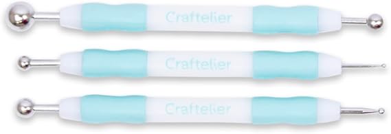 Craftelier - Set of 3 Burins of Different Sizes and Double Round Point | Ideal for Adding Relief to Craft Projects | Thicknesses: 2 and 6 mm, 3 and 8 mm, 8 and 12 mm - Color White and Turquoise