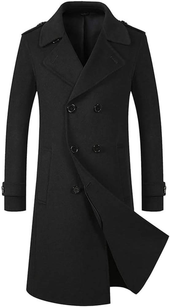 Fall/Winter Coat Men's Fashion Double-Breasted Non-Cashmere Coat Double-Breasted Mid-Length Coat for Men (Colour: A Size: 175 Code) (A 170 Code)